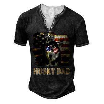 Best Husky Dad Ever American Flag 4Th Of July Vintage Men's Henley T-Shirt - Seseable