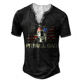 Mens Best Pitbull Dad Ever Patriotic American Flag 4Th Of July V2V3 Men's Henley T-Shirt - Seseable