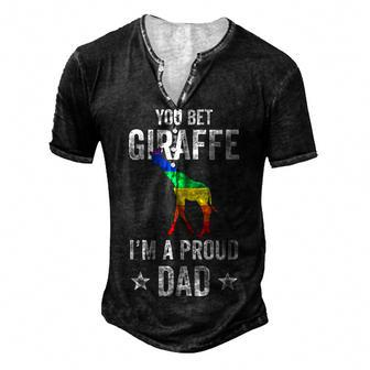 Mens You Bet Giraffe Im A Proud Dad Lgbt Rainbow Men's Henley T-Shirt - Seseable