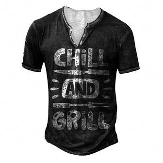 Birthday For Him Husband Dad Grandpa Chill And Grill Men's Henley T-Shirt - Seseable