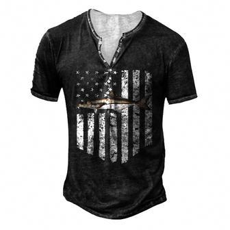 Black White American Flag Cobia 4Th Of July Fish Men's Henley T-Shirt | Mazezy