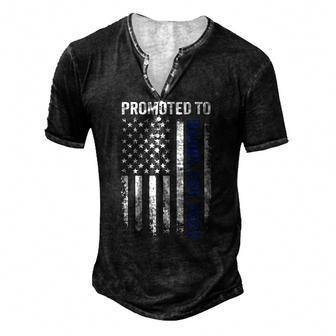 Mens Blue Line Promoted To Daddy 2022 Police Dad On Back Men's Henley T-Shirt | Mazezy