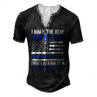 I Back The Blue For My Son Proud Father Of A Police Officer Men's Henley T-Shirt | Mazezy