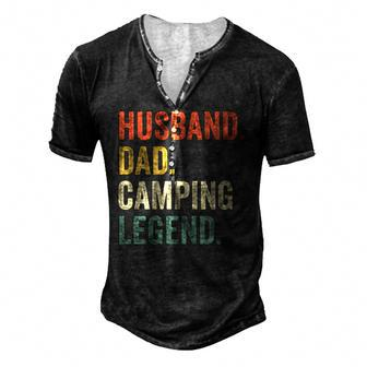 Mens Camper Husband Dad Camping Legend Vintage Fathers Day Men's Henley T-Shirt | Mazezy
