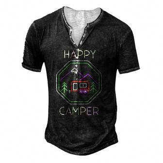 Camper Tee Happy Camping Lover Camp Vacation Men's Henley T-Shirt | Mazezy