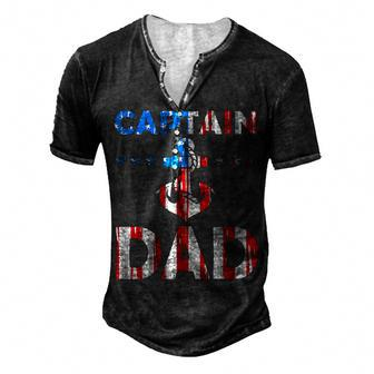 Captain Dad Boat Owner American Flag 4Th Of July Men's Henley T-Shirt - Seseable