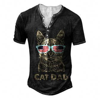 Cat Dad Flag 4Th Of July Style Cat Fatherday Men's Henley T-Shirt - Seseable