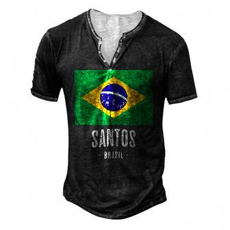 City Of Santos Brazil Br Brazilian Flag Merch Graphic Men's Henley T-Shirt | Mazezy
