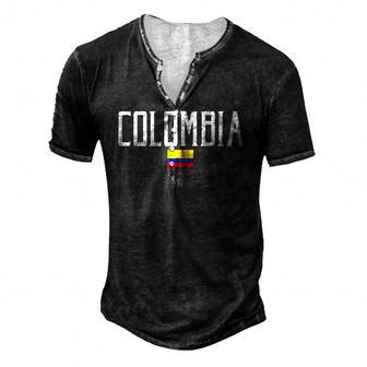 Colombia Flag Vintage White Text Men's Henley T-Shirt | Mazezy