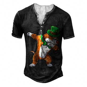 Dabbing Pit Bull St Patricks Day Men Women Leprechaun Dog T-Shirt Men's Henley T-Shirt - Seseable