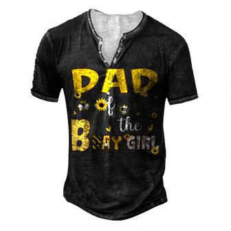 Dad Of The Birthday Girl With Sunflower And Bee Men's Henley T-Shirt - Seseable