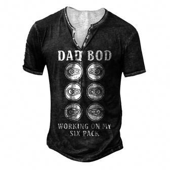 Dad Bod Working On My Six Pack Funny Dad Beer Men's Henley Button-Down 3D Print T-shirt - Monsterry CA