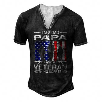 Im A Dad Papa And A Veteran For Dad Fathers Day Grandpa Men's Henley T-Shirt | Mazezy