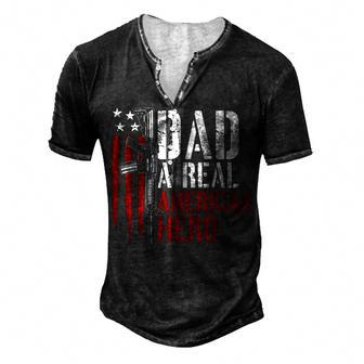Mens Dad A Real American Hero Daddy Gun Rights Ar-15 4Th Of July Men's Henley T-Shirt - Seseable