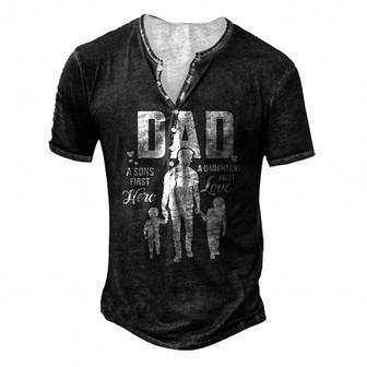 Mens Dad Sons First Hero Daughters Love For Fathers Day Men's Henley T-Shirt | Mazezy