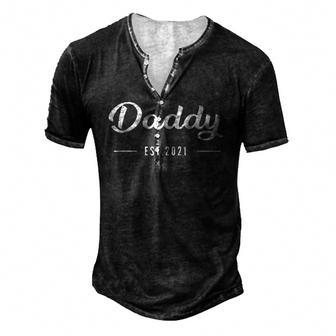 Mens Daddy Established 2021 New Dad Men's Henley T-Shirt | Mazezy