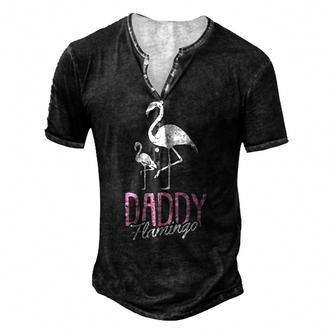 Daddy Flamingo Fathers Day Cute Bird Summer Papa Dad-A Pops Men's Henley T-Shirt | Mazezy
