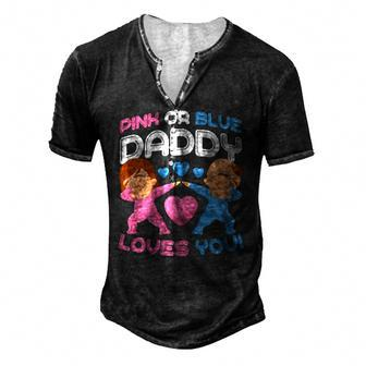 Daddy Loves You Pink Blue Gender Reveal Newborn Announcement Men's Henley T-Shirt | Mazezy