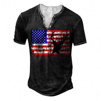 Deer Hunting American Flag Distressed For July 4Th Men's Henley T-Shirt - Seseable