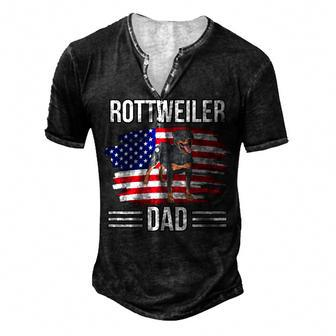 Dog Owner Us Flag 4Th Of July Fathers Day Rottweiler Dad Men's Henley T-Shirt - Seseable