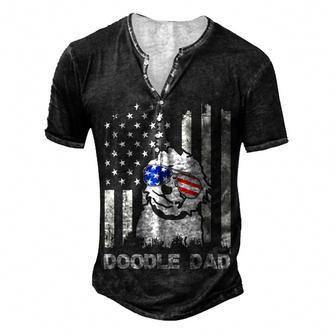 Doodle Dad 4Th Of July Us Flag Dog Dad Patriotic Men's Henley T-Shirt - Seseable