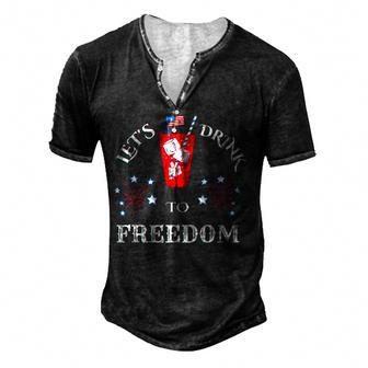 Lets Drink To Freedom Firework Patriotic 4Th Of July Men's Henley T-Shirt - Seseable