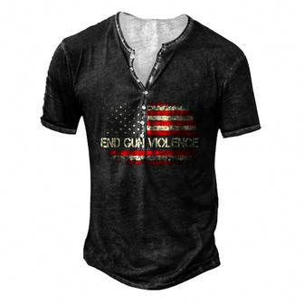 End Gun Violence Vintage American Flag Men's Henley T-Shirt | Mazezy