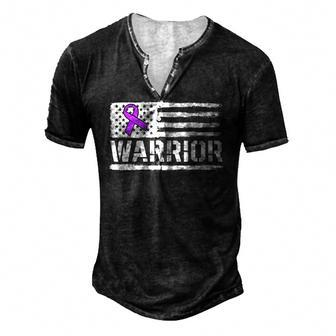 Epilepsy Warrior Purple American Flag Awareness Ribbon Men's Henley T-Shirt | Mazezy