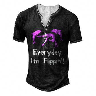 Everyday Im Flippin Gymnastics Dolphin Men's Henley T-Shirt | Mazezy