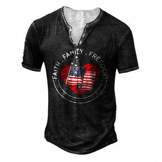 Faith Family Freedom American Patriotism Christian Faith Men's Henley T-Shirt | Mazezy