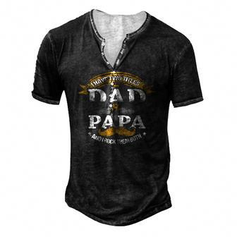 Family Dad & Papa Fathers Day Grandpa Daddy Men's Henley T-Shirt | Mazezy