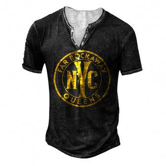 Far Rockaway Queens Nyc Vintage Sign Distressed Amber Print Men's Henley T-Shirt | Mazezy