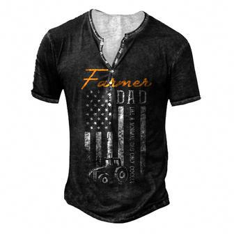 Mens Farmer Dad Like A Normal Dad Only Cooler Usa Flag Farming Men's Henley T-Shirt | Mazezy AU