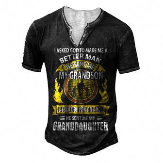 Father Grandpa I Asked God To Make Me A Better Man He Sent Me My Grandson Family Dad Men's Henley Button-Down 3D Print T-shirt - Monsterry UK