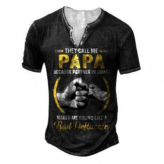 Father Grandpa Papa For Men Funny Fathers Day They Call Me Papa 6 Family Dad Men's Henley Button-Down 3D Print T-shirt - Monsterry