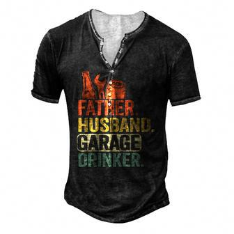 Father Husband Garage Drinker Vintage Mechanic Dad Handyman Men's Henley T-Shirt | Mazezy