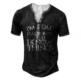 Fathers Day Im A Dad Im Grumpy And I Know Things Men's Henley T-Shirt | Mazezy