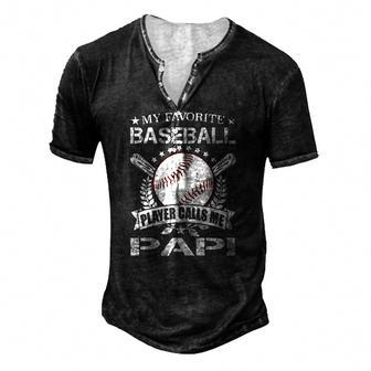 Mens My Favorite Baseball Player Calls Me Papi Fathers Day Men's Henley T-Shirt | Mazezy