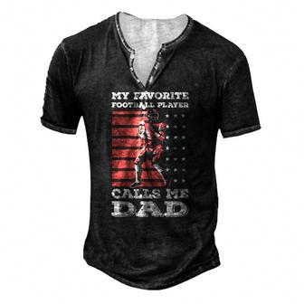 My Favorite Football Player Calls Me Dad American Flag Men's Henley T-Shirt | Mazezy