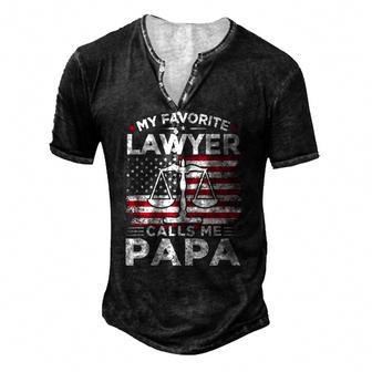 My Favorite Lawyer Calls Me Papa American Flag Papa Men's Henley T-Shirt | Mazezy