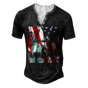 Fourth Of July Flag Eagle Statue Of Liberty American Patriot Men's Henley T-Shirt | Mazezy