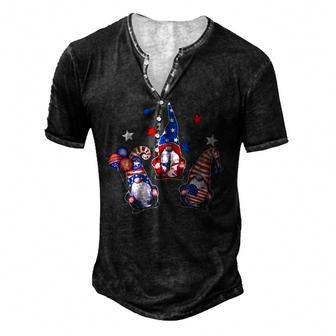 Fourth Of July Gnomes Patriotic American Flag Red White Blue Men's Henley T-Shirt | Mazezy