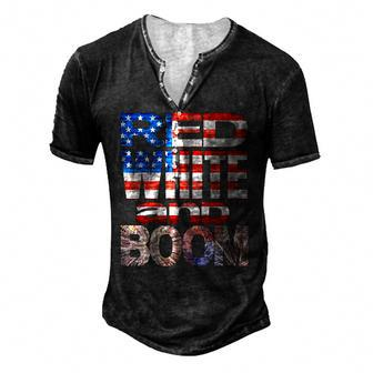 Fourth Of July Red White And Boom Fireworks Finale Usa Flag Men's Henley T-Shirt | Mazezy