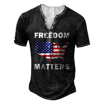 Freedom Matters American Flag Map Men's Henley T-Shirt | Mazezy