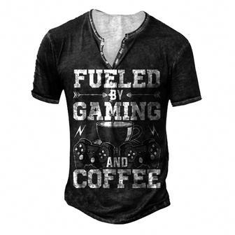 Fueled By Gaming And Coffee Video Gamer Gaming Men's Henley T-Shirt - Seseable