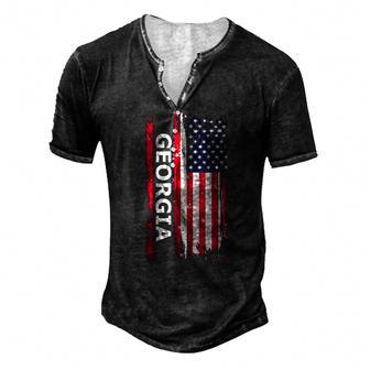 Georgia American Flag Men's Henley T-Shirt | Mazezy