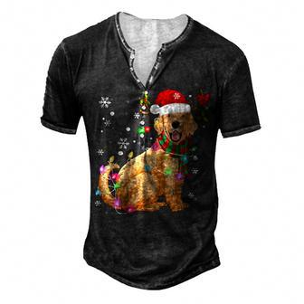 Golden Retriever Dog Wear Santa Hat Reindeer Horn Christmas Men's Henley Button-Down 3D Print T-shirt - Monsterry AU