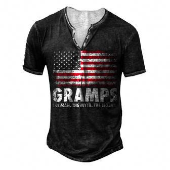 Mens Gramps The Man Myth Legend Fathers Day 4Th Of July Grandpa Men's Henley T-Shirt - Seseable