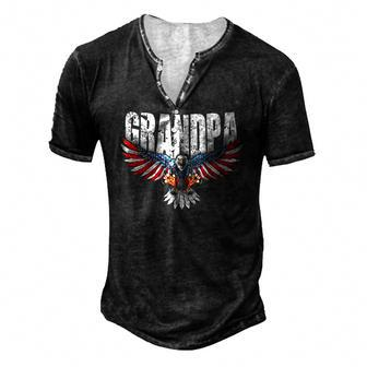 Mens Grandpa Vintage Usa Flag Bald Eagle Patriotic 4Th Of July Men's Henley T-Shirt | Mazezy