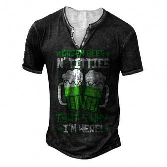 Green Beer Titties St Patrick Day Adult Drinking Men's Henley T-Shirt | Mazezy
